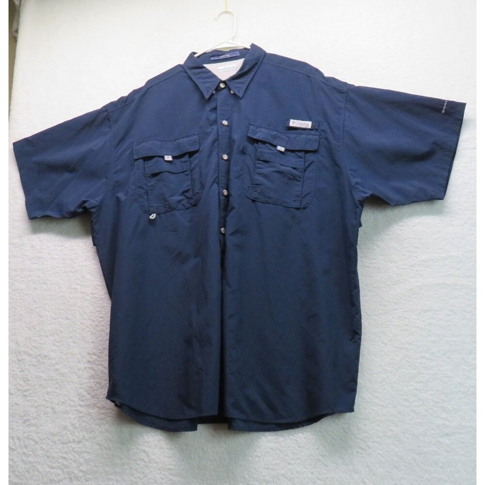 Columbia Shirt Mens Size 3X Bahama Short Sleeve Fishing PFG‎ Blue Nylon